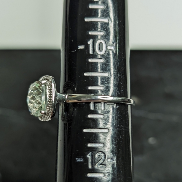 14k White Gold, Green Amethyst & Diamond Ring (Size 11) - Picture 4 of 4